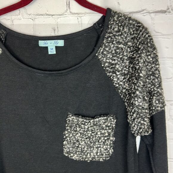 She + Sky Black T-shirt Dress with Gray Accents Size Medium - Picture 2 of 5